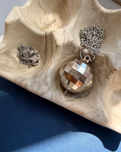 Authentic Louis Vuitton Disco Ball Pendant - Reworked Silver Necklace