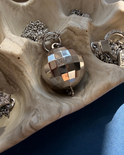 Authentic Louis Vuitton Disco Ball Pendant - Reworked Silver Necklace