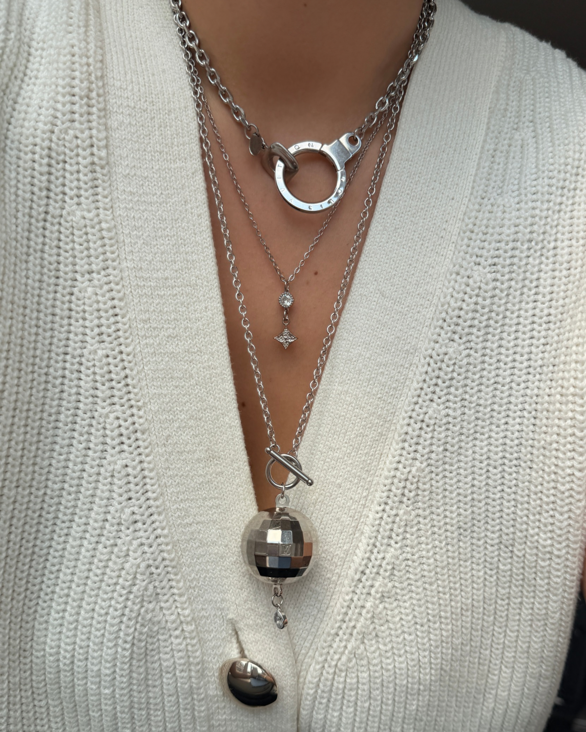 Authentic Louis Vuitton Disco Ball Pendant - Reworked Silver Necklace
