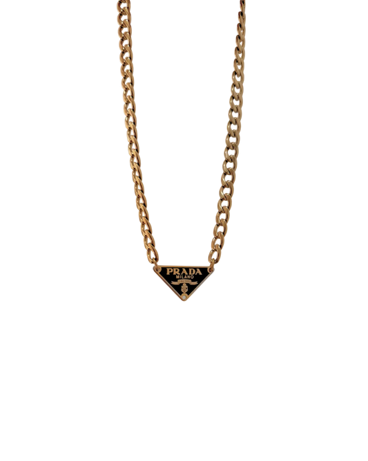 Authentic Prada Plaque Black Tag - Repurposed Necklace