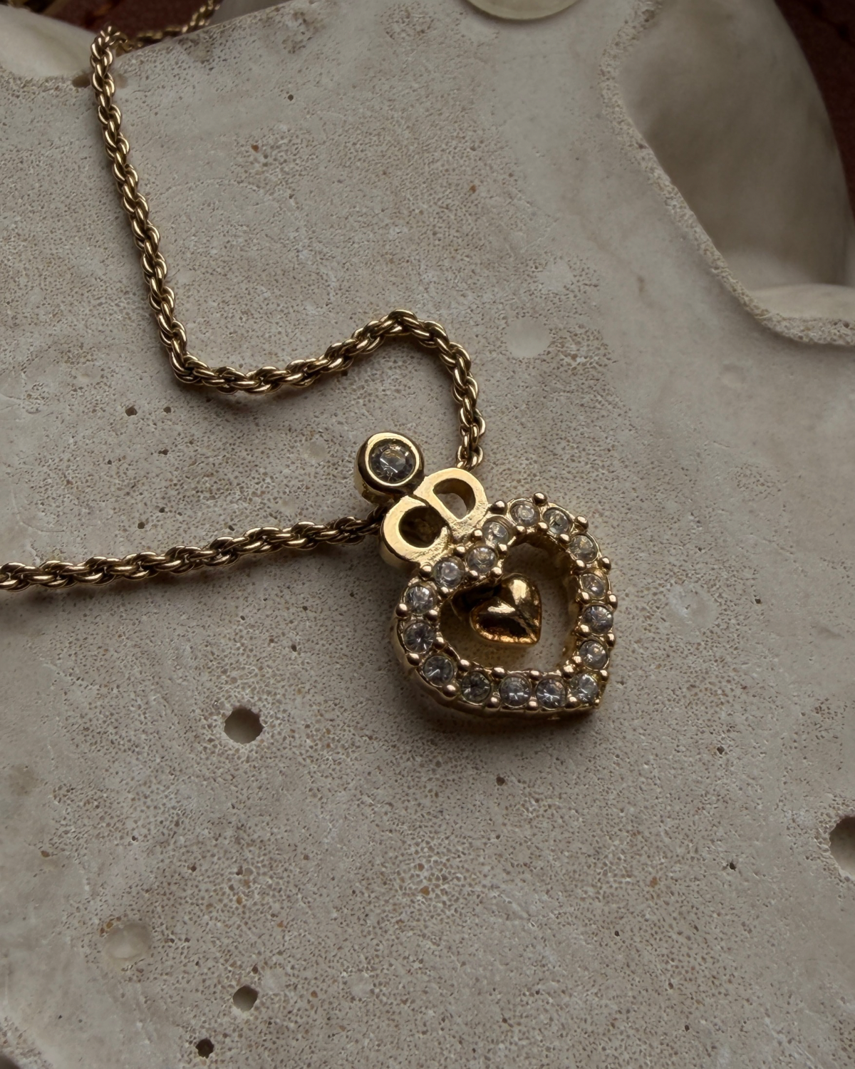 Authentic Dior Crystal Heart Necklace