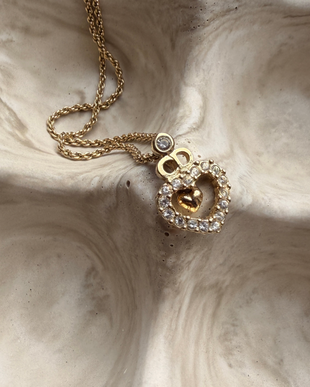 Authentic Dior Crystal Heart Necklace