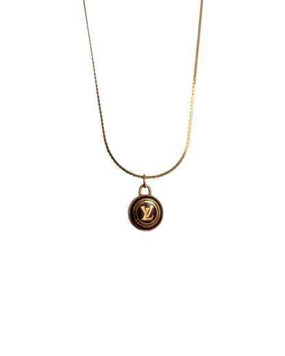 Authentic Louis Vuitton Nude Logo Chocolate Pendant Necklace