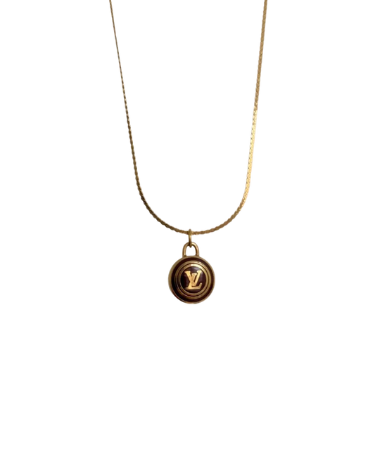 Authentic Louis Vuitton Nude Logo Chocolate Pendant Necklace
