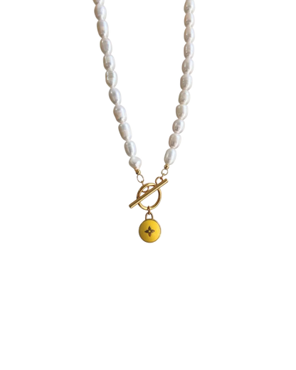 Authentic Louis Vuitton Pendant Yellow Pastilles- Pearls Necklace