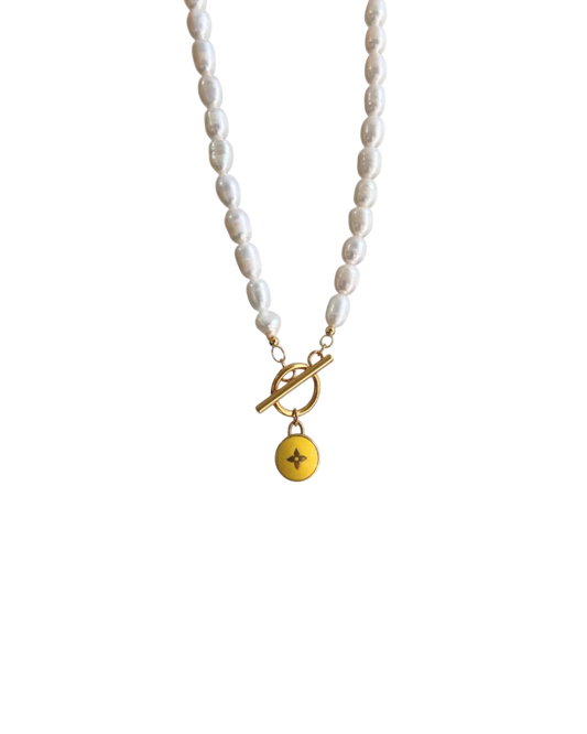 Authentic Louis Vuitton Pendant Yellow Pastilles- Pearls Necklace