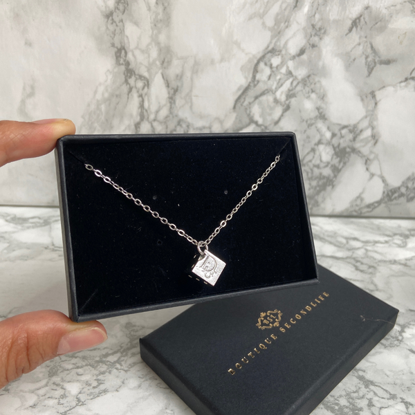 Mini Authentic Dior Dice Rhinestone Logo Pendant- Reworked Necklace