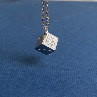 Mini Authentic Dior Dice Rhinestone Logo Pendant- Reworked Necklace