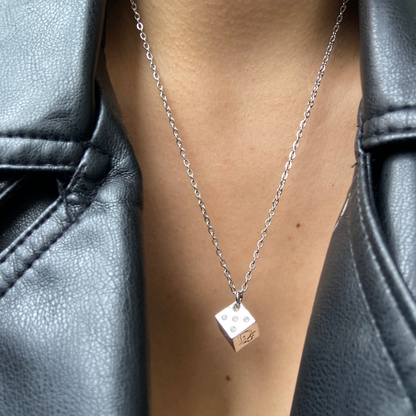 Mini Authentic Dior Dice Rhinestone Logo Pendant- Reworked Necklace