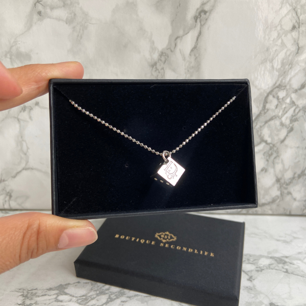Mini Authentic Dior Dice Rhinestone Logo Pendant- Reworked Necklace