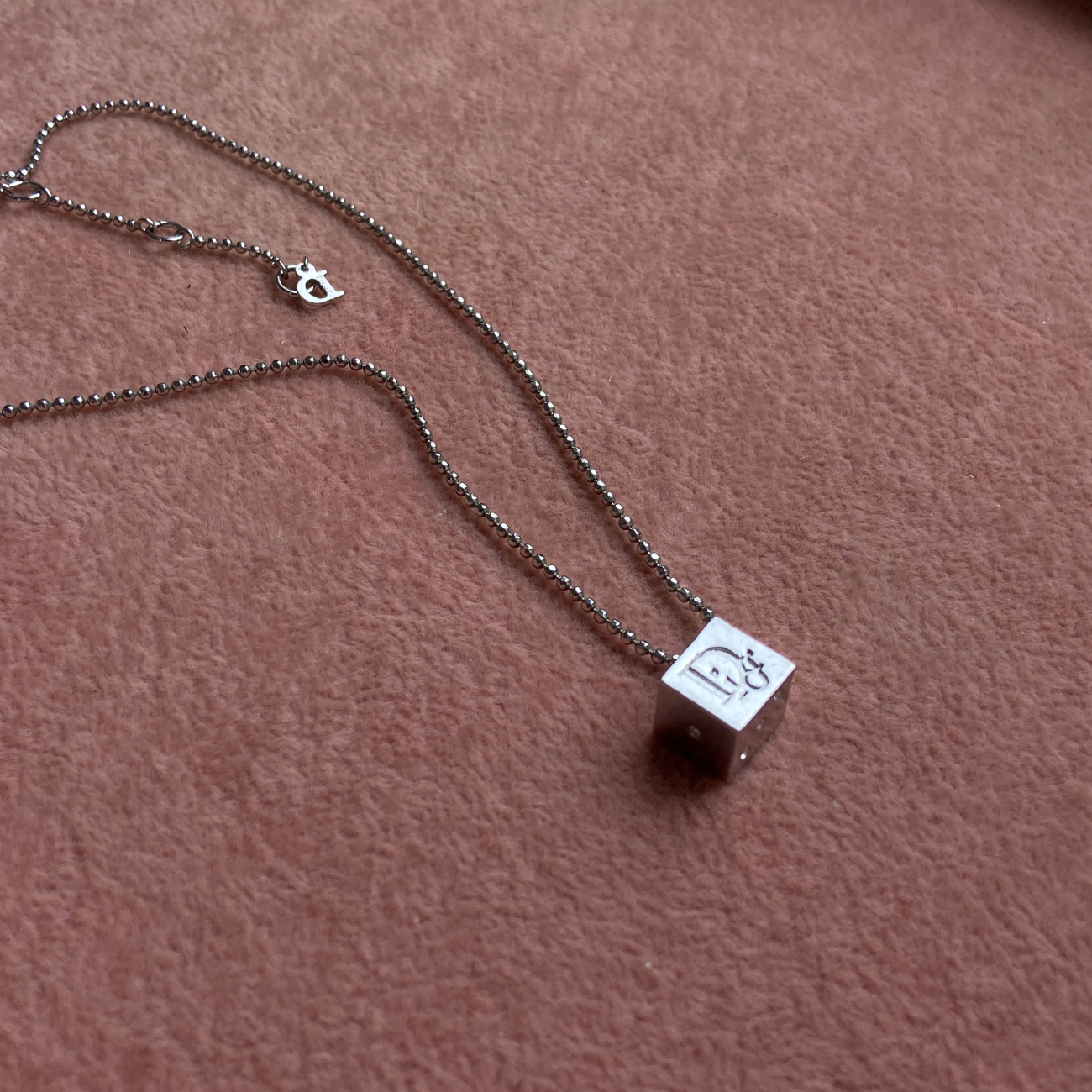 Mini Authentic Dior Dice Rhinestone Logo Pendant- Reworked Necklace