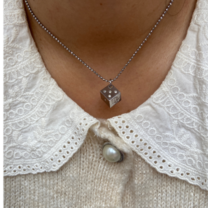 Mini Authentic Dior Dice Rhinestone Logo Pendant- Reworked Necklace