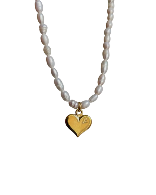 Authentic Louis Vuitton Heart Pendant-Reworked Pearls Necklace