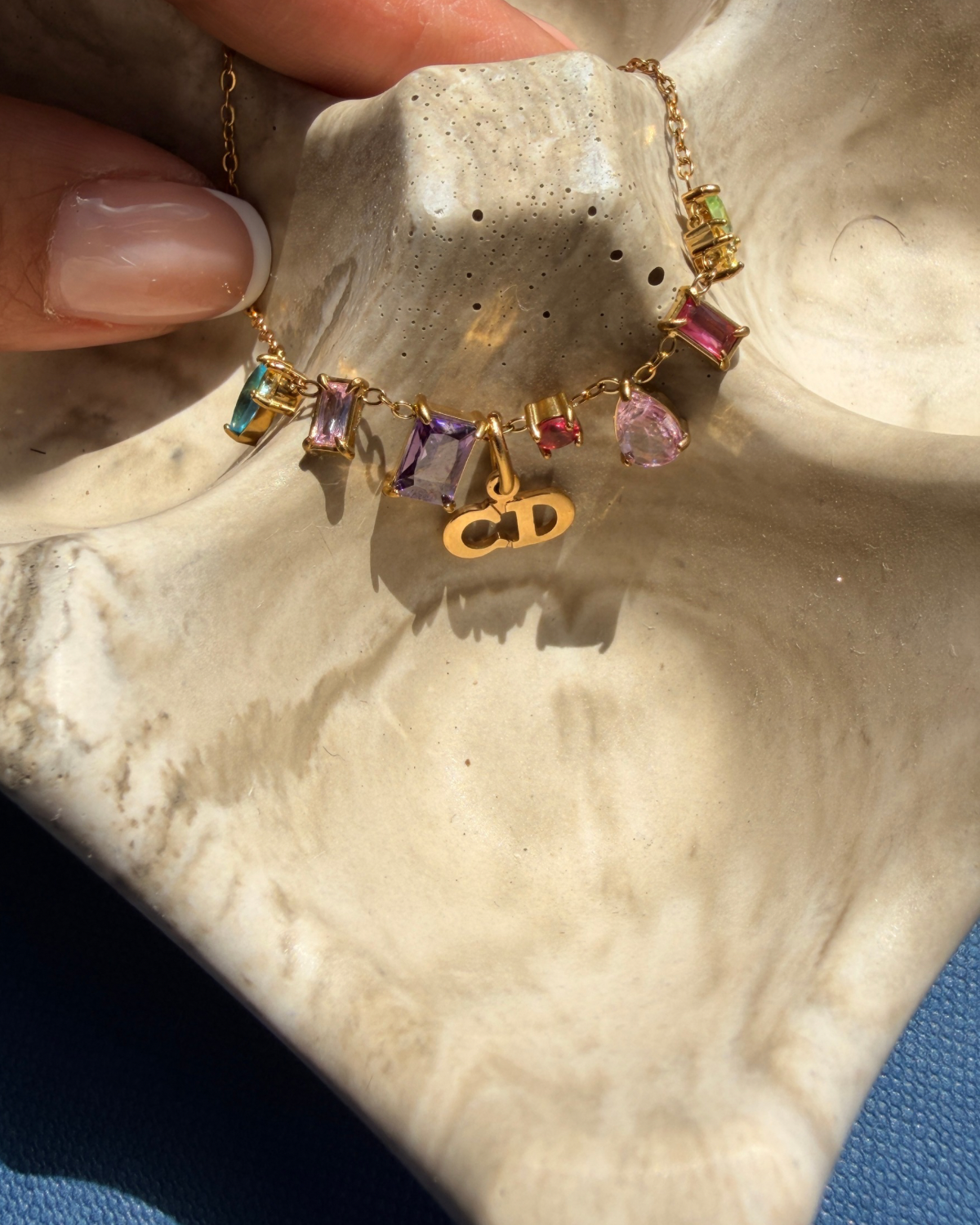 Authentic Mini Cd Dior Vintage Pendant - Necklace Stones