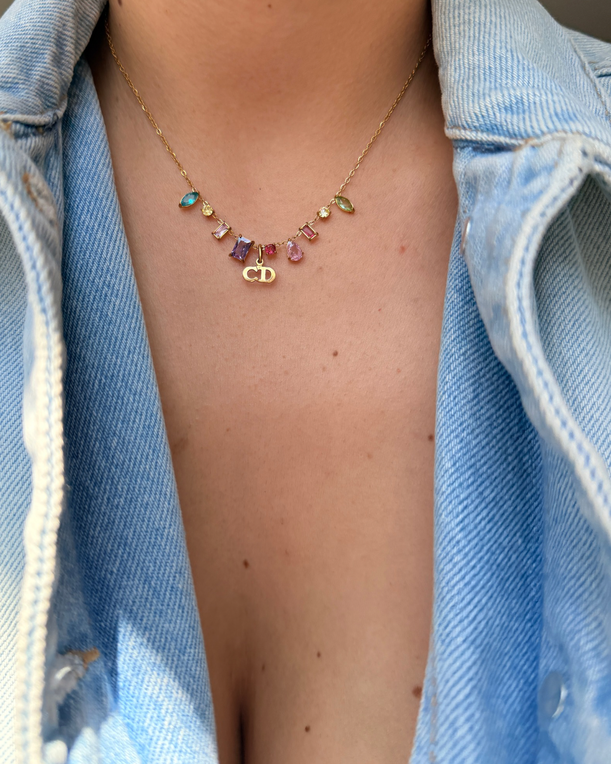 Authentic Mini Cd Dior Vintage Pendant - Necklace Stones