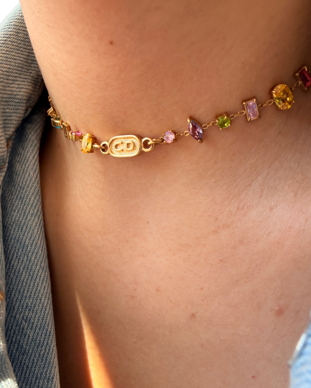 Authentic Cd Oval Dior pendant- Reworked Choker Stones