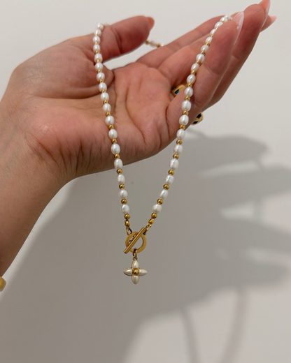Authentic Louis Vuitton Floragram Pendant- Reworked Natural Pearls Necklace