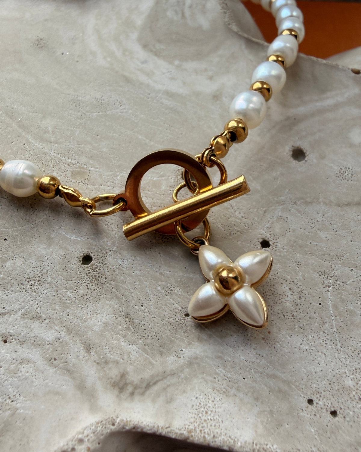 Authentic Louis Vuitton Floragram Pendant- Reworked Natural Pearls Necklace