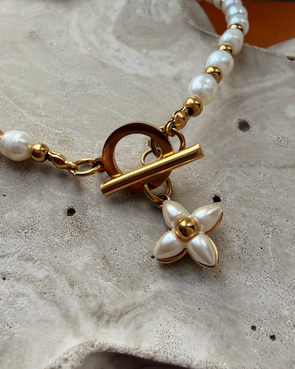 Authentic Louis Vuitton Floragram Pendant- Reworked Natural Pearls Necklace