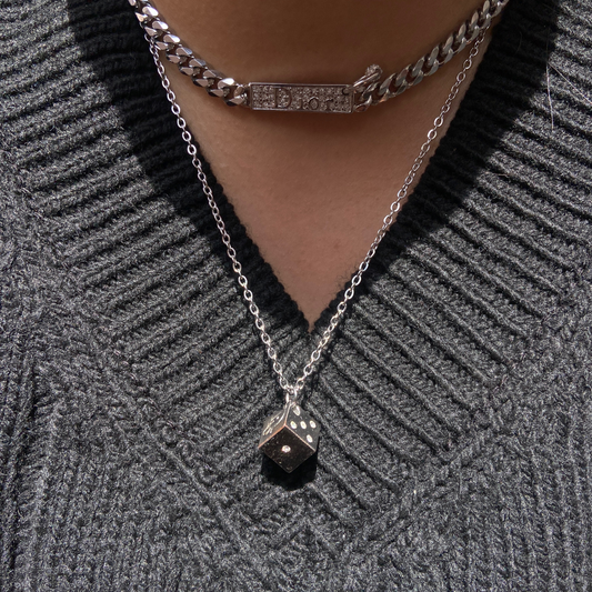 Mini Authentic Dior Dice Rhinestone Logo Pendant- Reworked Necklace