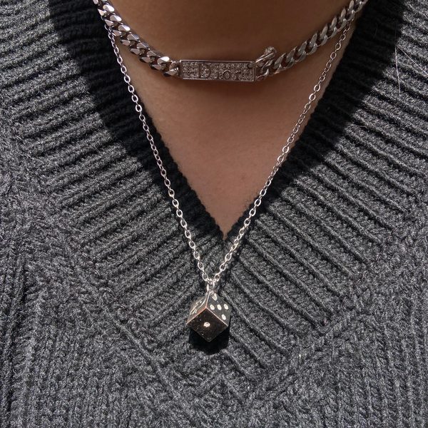 Mini Authentic Dior Dice Rhinestone Logo Pendant- Reworked Necklace