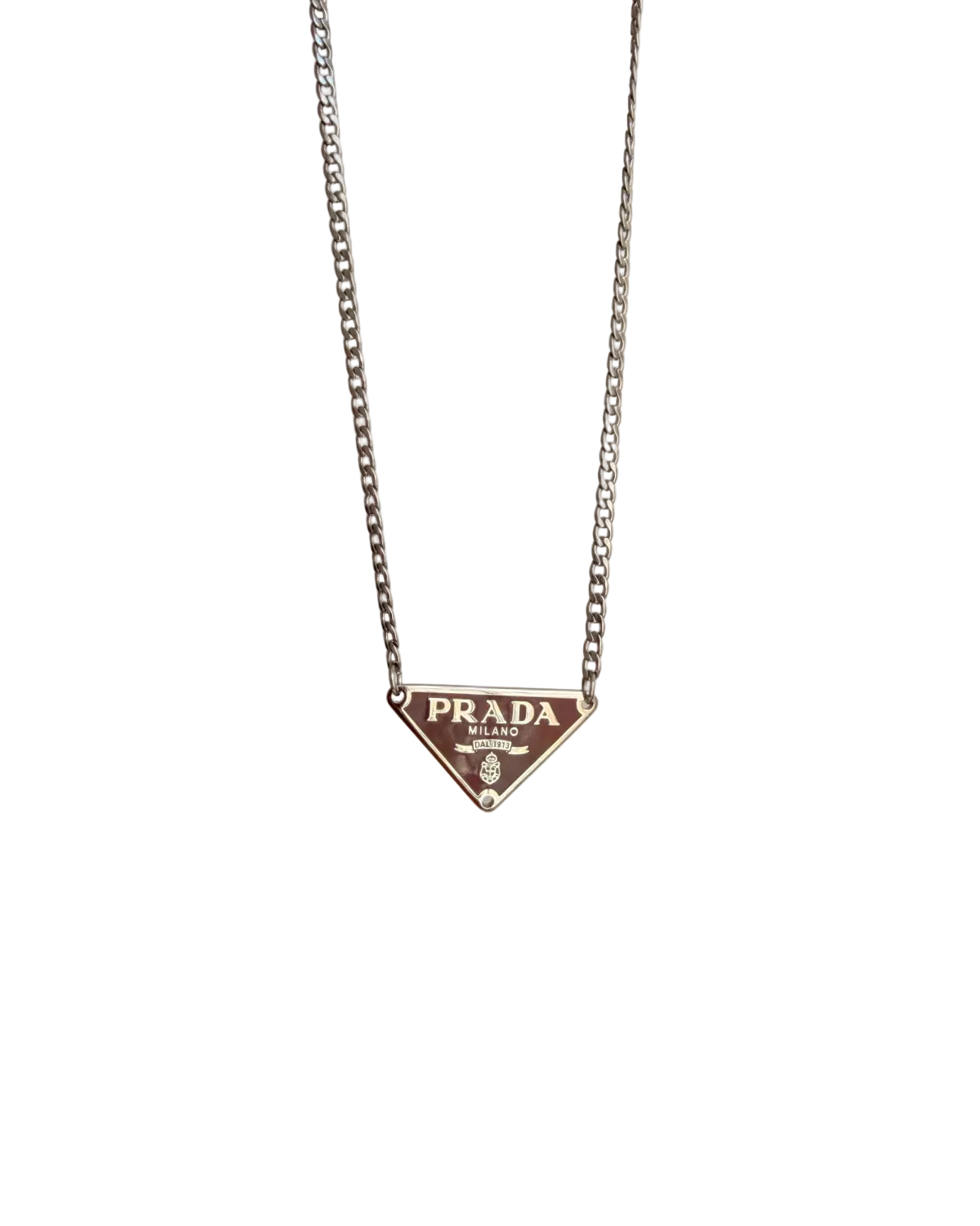 Repurposed Authentic Silver Prada Vermillon plaque tag - Necklace