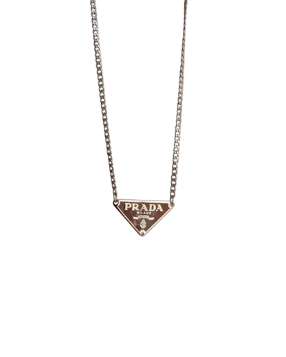 Repurposed Authentic Silver Prada Vermillon plaque tag - Necklace