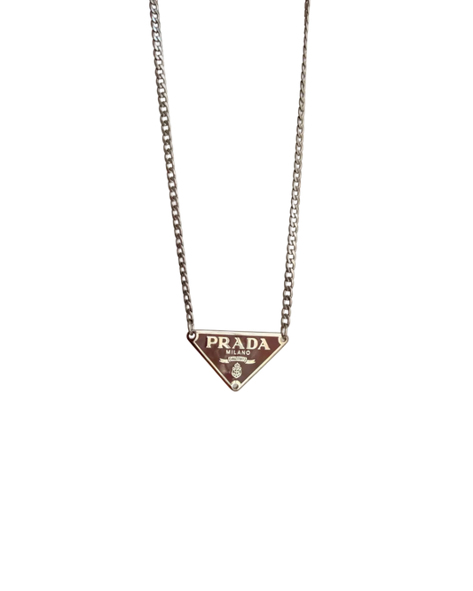 Repurposed Authentic Silver Prada Vermillon plaque tag - Necklace