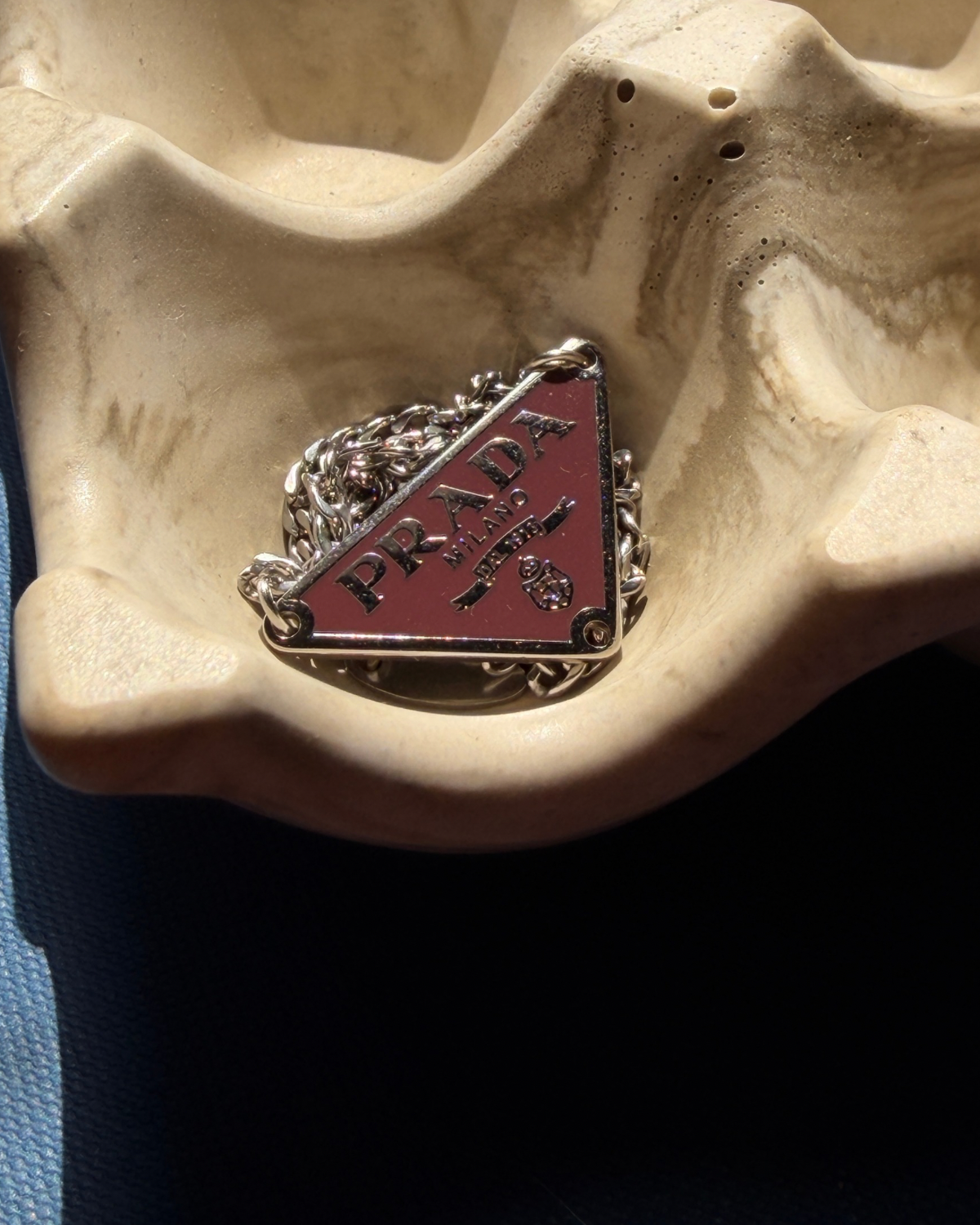 Repurposed Authentic Silver Prada Vermillon plaque tag - Necklace