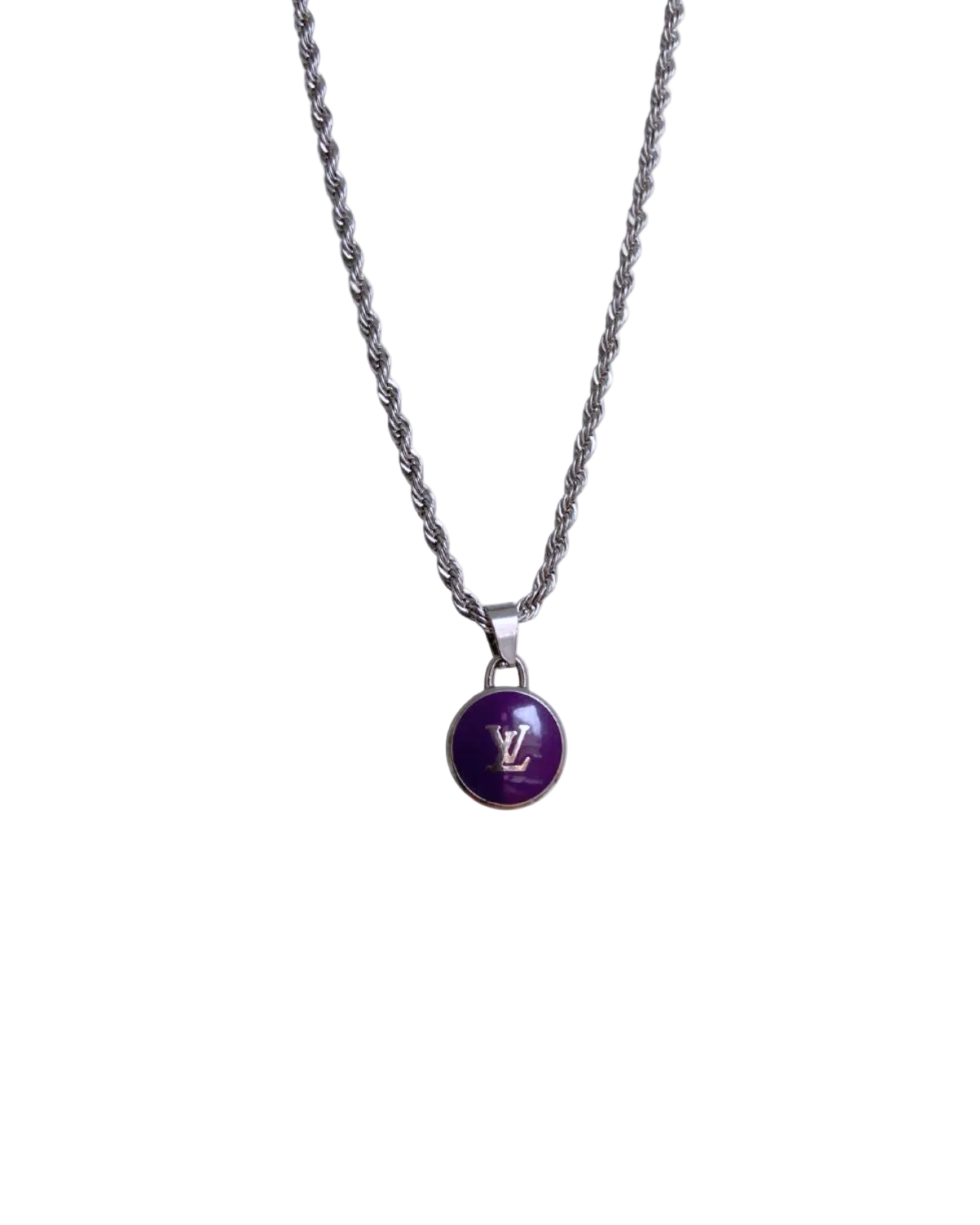 Authentic Louis Vuitton Logo Purple Pendant - Reworked Necklace