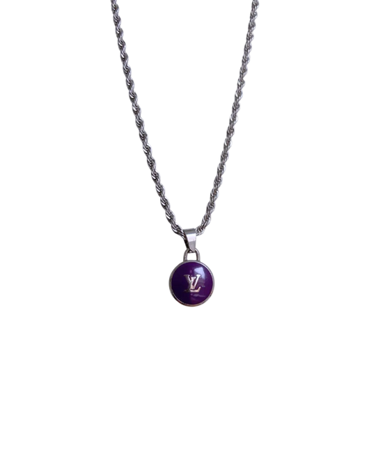 Authentic Louis Vuitton Logo Purple Pendant - Reworked Necklace