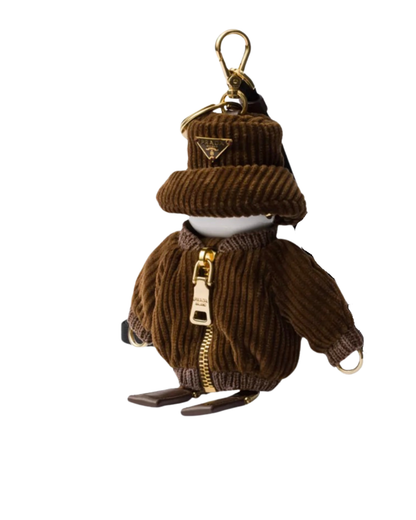 Authentic Prada Robot Bag Charm – Brown Corduroy