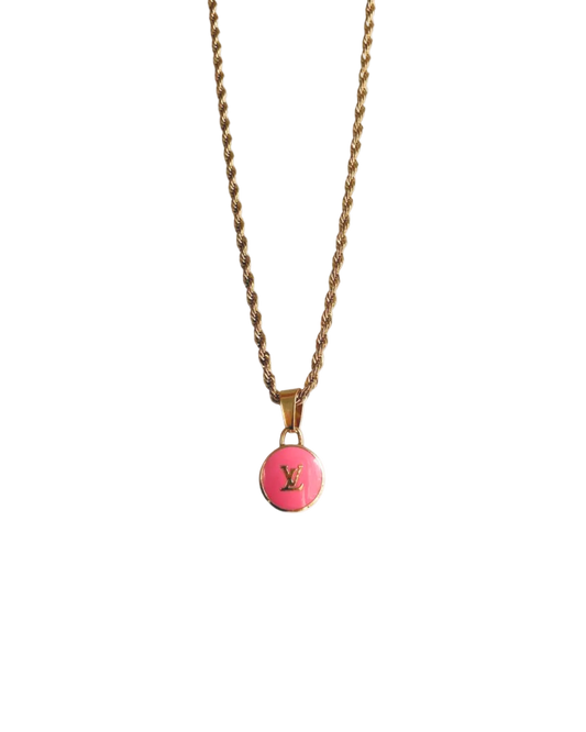 Authentic Louis Vuitton Rose Logo Pendant- Necklace
