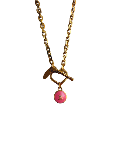 Authentic Louis Vuitton Rose Logo Pendant- Necklace