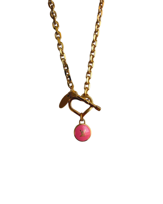 Authentic Louis Vuitton Rose Logo Pendant- Necklace