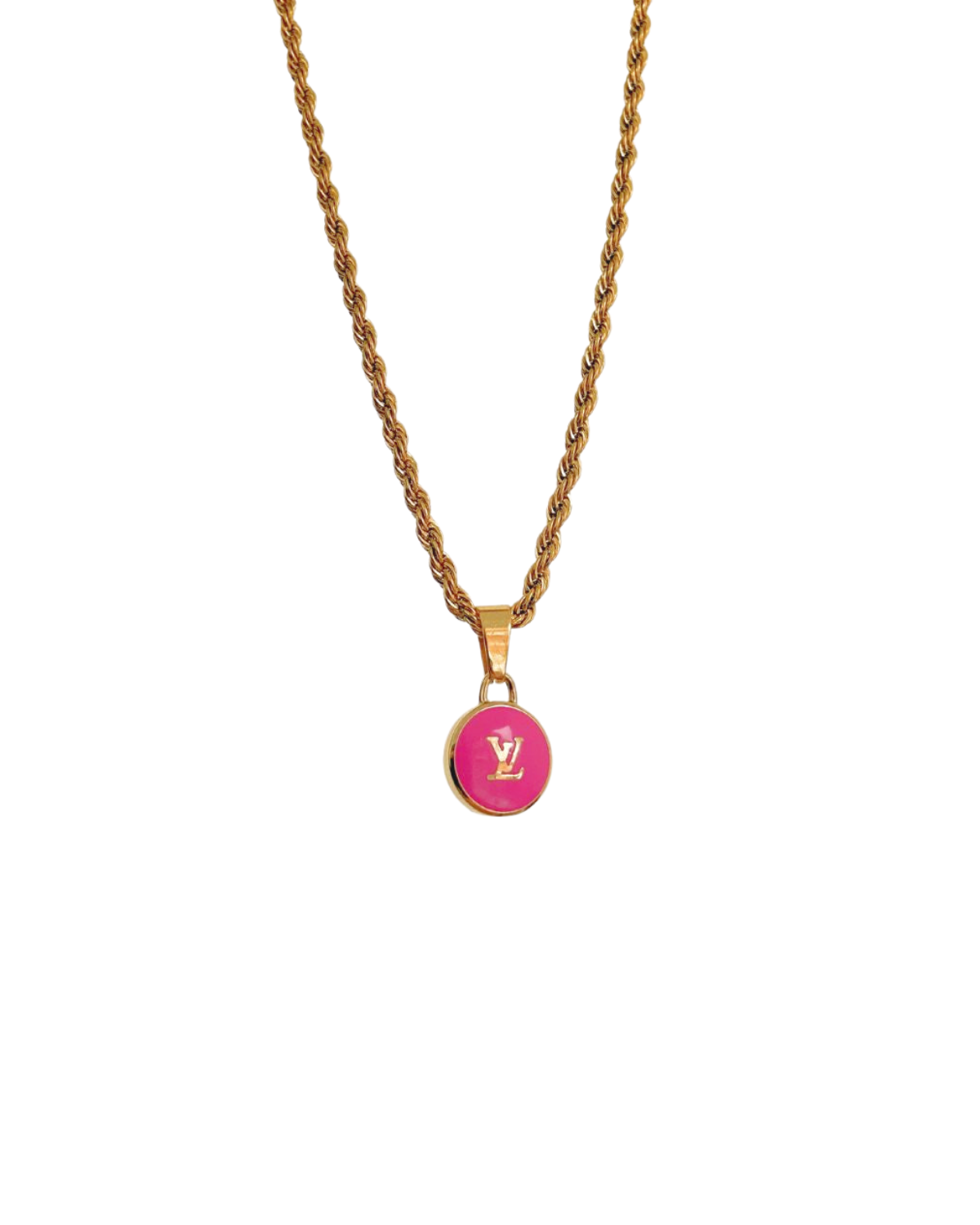 Authentic Louis Vuitton Logo Fucsia Pendant- Necklace