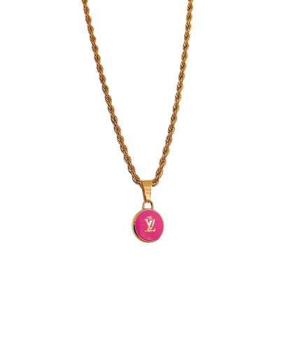 Authentic Louis Vuitton Logo Fucsia Pendant- Necklace