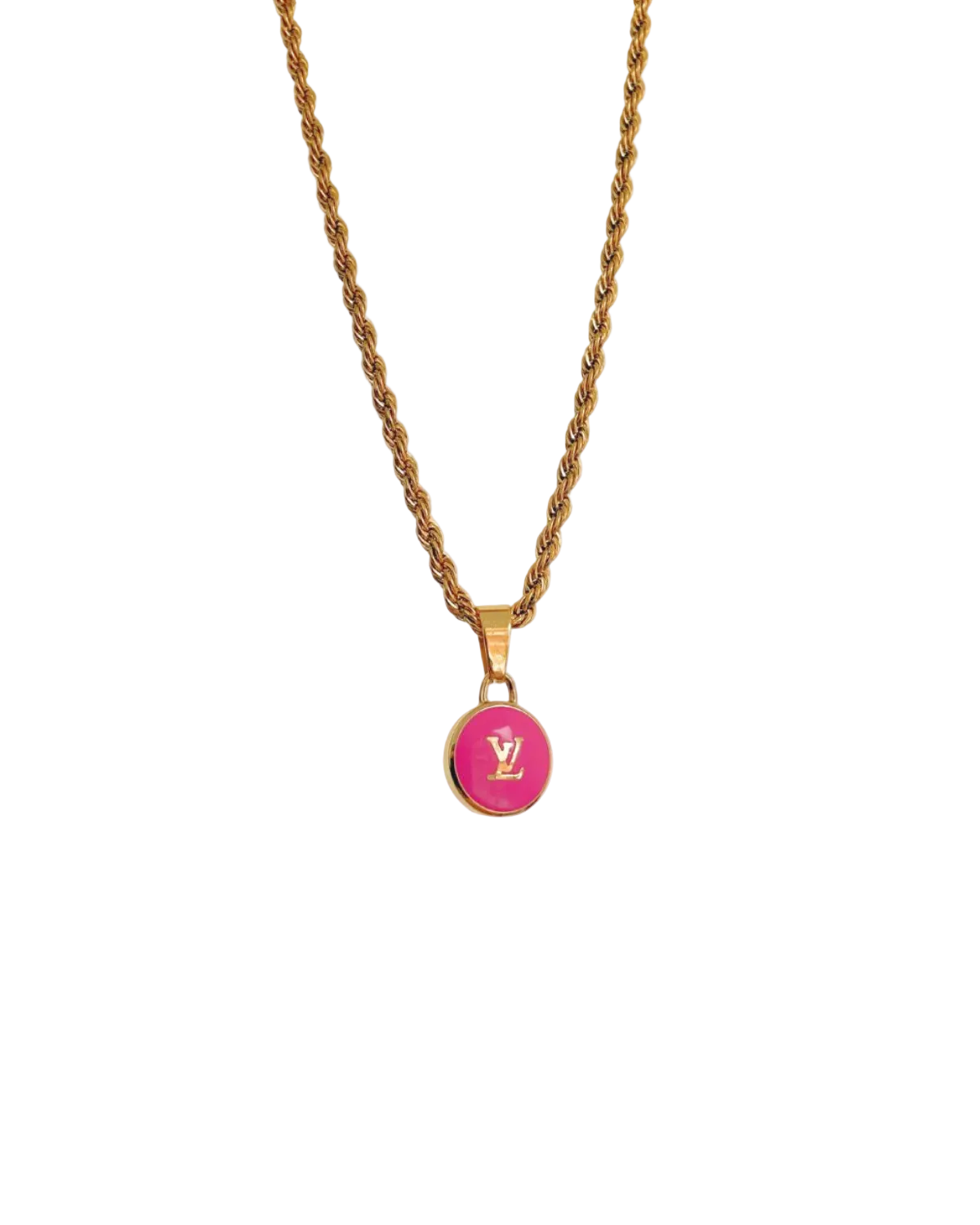 Authentic Louis Vuitton Logo Fucsia Pendant- Necklace
