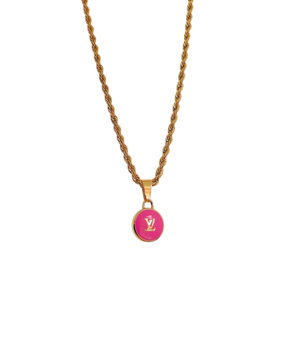 Authentic Louis Vuitton Logo Fucsia Pendant- Necklace