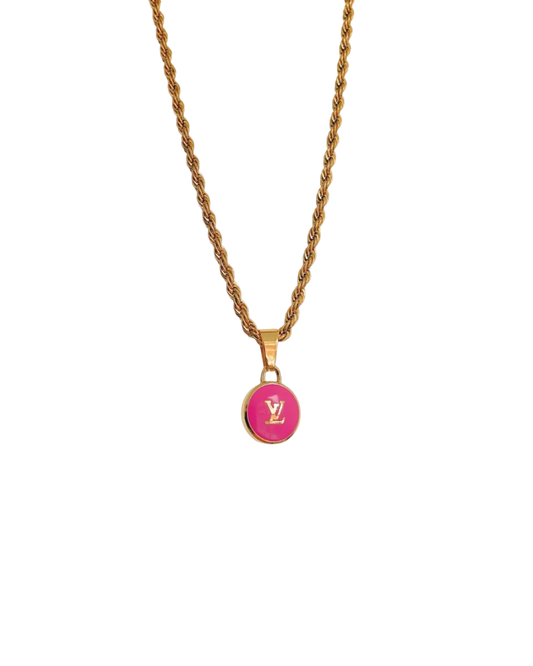 Authentic Louis Vuitton Logo Fucsia Pendant- Necklace