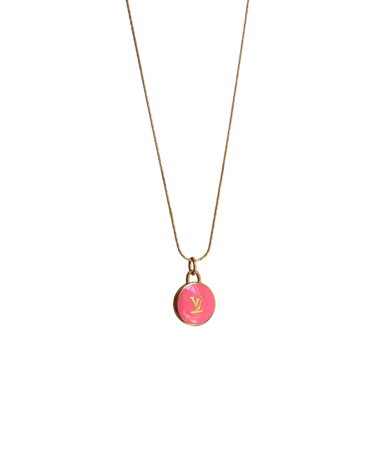 Authentic Louis Vuitton Rose Logo Pendant- Necklace