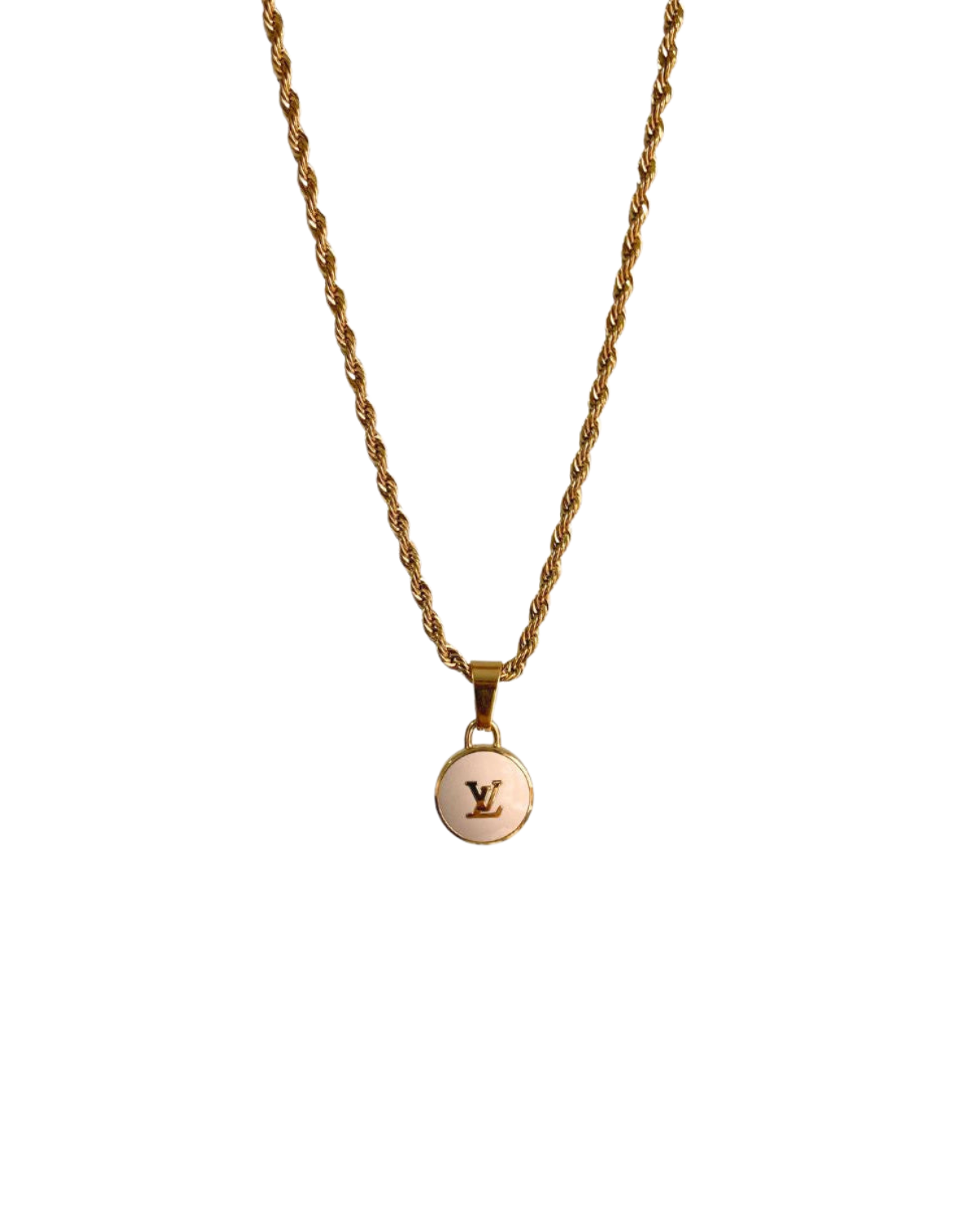 Authentic Louis Vuitton Logo White Pendant- Necklace