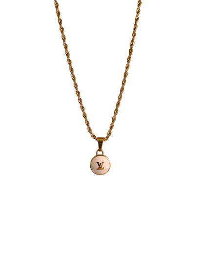 Authentic Louis Vuitton Logo White Pendant- Necklace