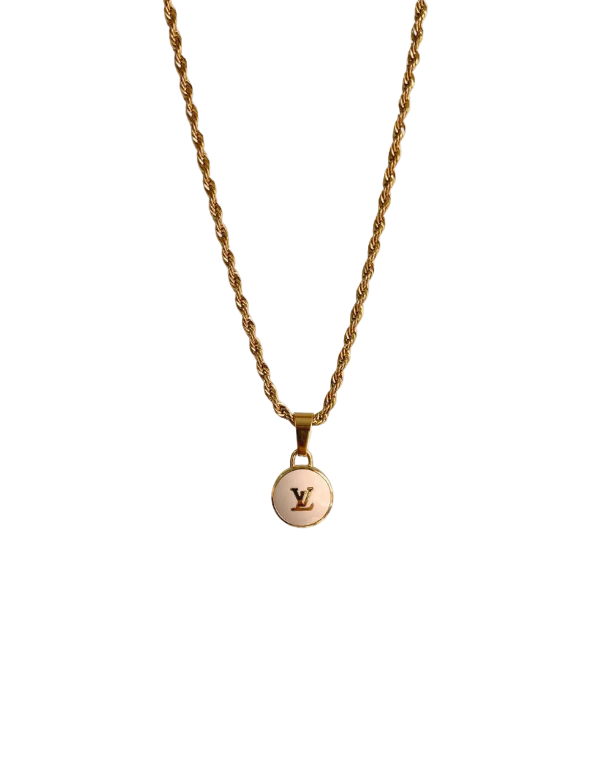 Authentic Louis Vuitton Logo White Pendant- Necklace