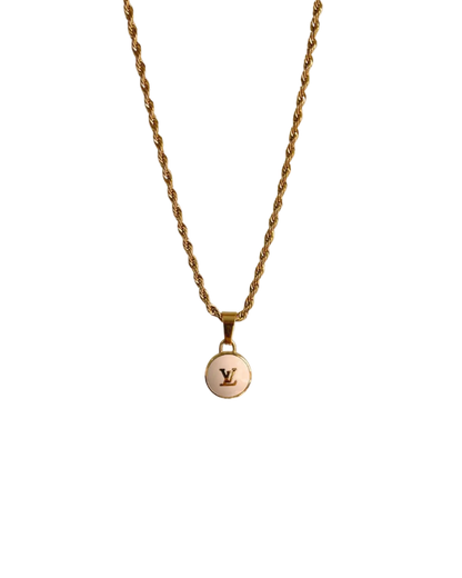 Authentic Louis Vuitton Logo White Pendant- Necklace