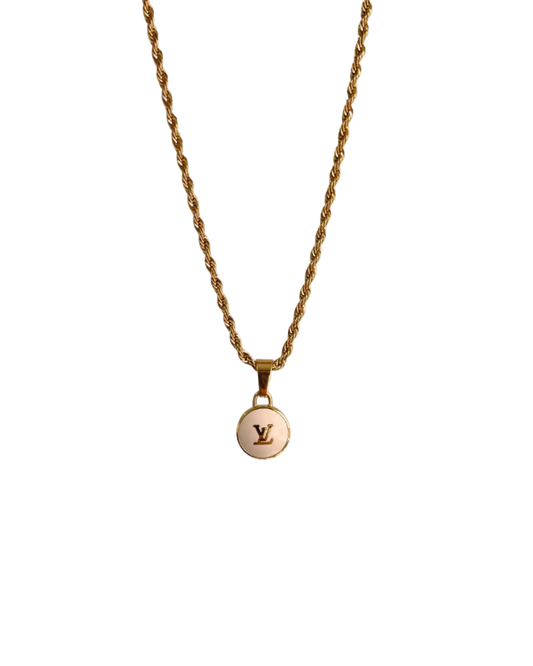 Authentic Louis Vuitton Logo White Pendant- Necklace