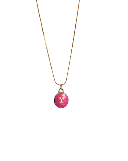 Authentic Louis Vuitton Logo Fucsia Pendant- Necklace