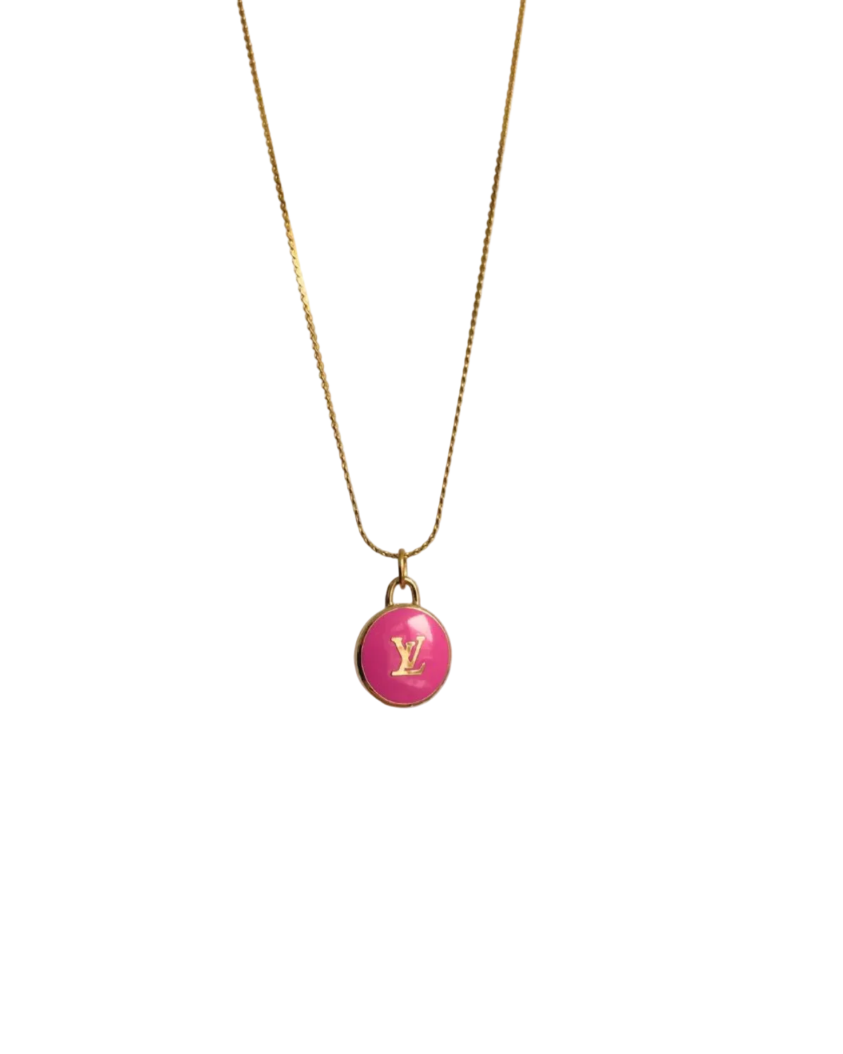 Authentic Louis Vuitton Logo Fucsia Pendant- Necklace