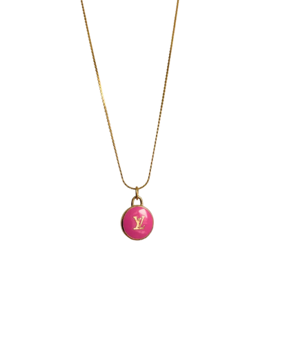 Authentic Louis Vuitton Logo Fucsia Pendant- Necklace
