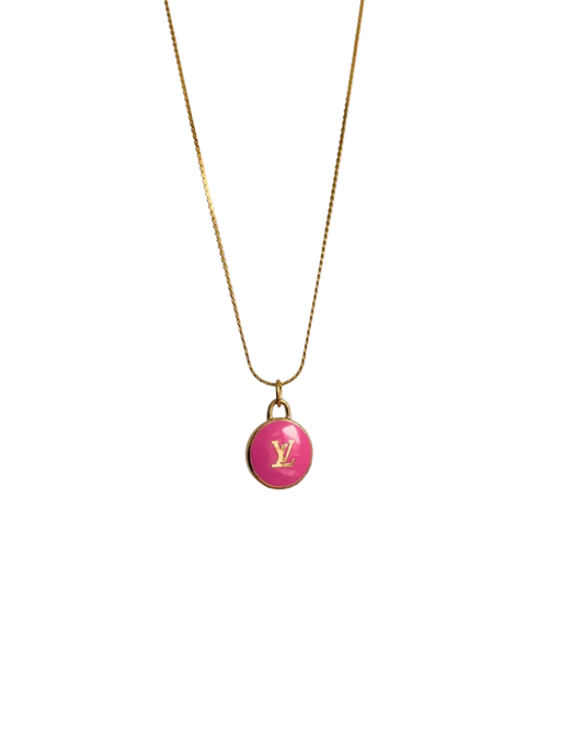 Authentic Louis Vuitton Logo Fucsia Pendant- Necklace
